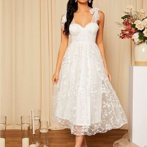 SHEIN Elegant White Floral Midi Dress